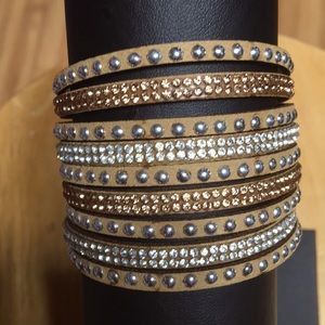 Beige wide wrap bling bracelet